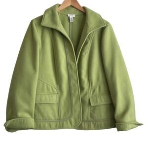 Chicos 3 Women Jacket XL‎ Green Pockets Open Front Cuffed Fleece Warm Cozy Coat